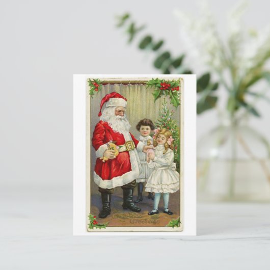 Vintage Weihnachtsgeschenke Feiertagspostkarte (Stehend Vorderseite)