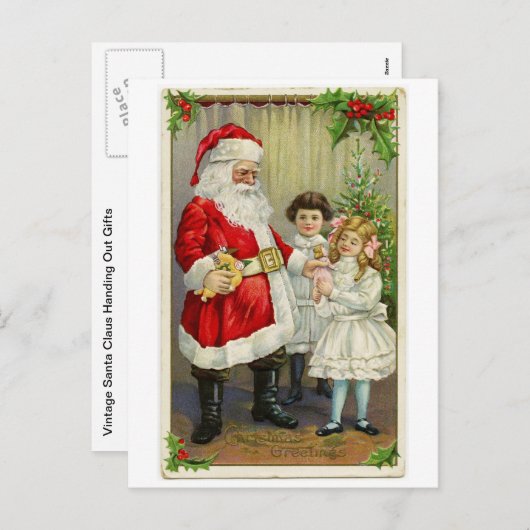 Vintage Weihnachtsgeschenke Feiertagspostkarte (Vorne/Hinten)