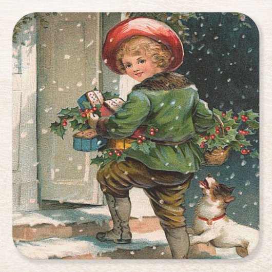 Vintage Weihnachtsgeschenke liefern Rechteckiger Pappuntersetzer (Vorderseite)