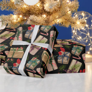 Vintage Weihnachtsgeschenke Schwarz dekoriert Geschenkpapier