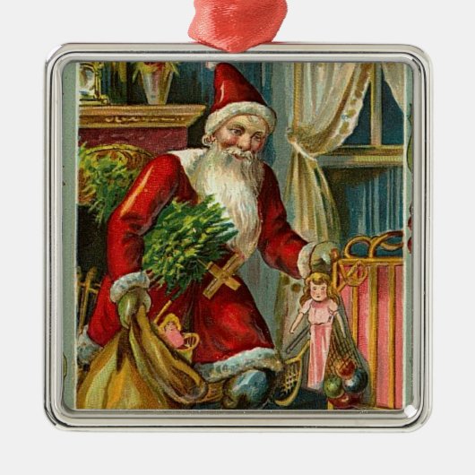 Vintage Weihnachtsgeschenke Silbernes Ornament (Vorne)