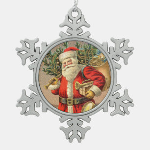 Vintage Weihnachtsgeschenke und Weihnachtsbaum Schneeflocken Zinn-Ornament