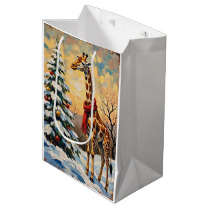 Vintage-Weihnachtsgiraffe in schneebedeckter Savan Mittlere Geschenktüte