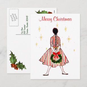 Vintage-Weihnachtsgirl aus den 50er Jahren auf Vin Feiertagspostkarte