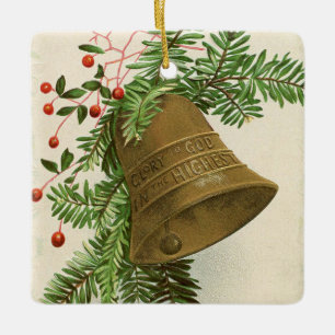 Vintage Weihnachtsglocke (Evergreen) Frohe Weihnac Keramikornament
