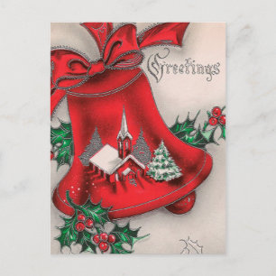 Vintage-Weihnachtsglocke Holly Church Postkarte