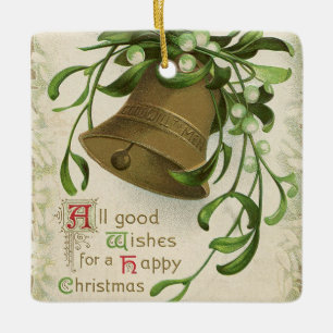 Vintage-Weihnachtsglocke (Mistelzweig) Wohlwollen Keramikornament