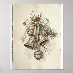 Vintage Weihnachtsglocken I Vintage Malerei Poster