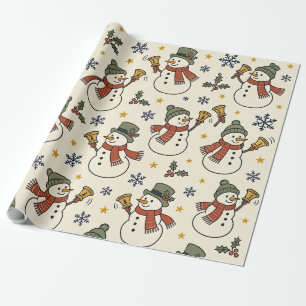 Vintage Weihnachtsglocken läutende Schneemänner St Geschenkpapier