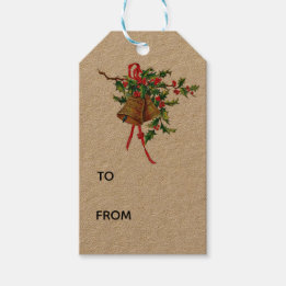 Vintage Weihnachtsglocken mit Stechpalme Geschenkanhänger