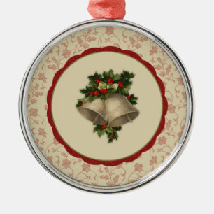 Vintage Weihnachtsglocken und Holly-Ornament Silbernes Ornament