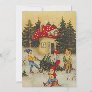 Vintage Weihnachtsgnome beim Schneiden des Weihnac Feiertagskarte