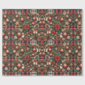 Vintage Weihnachtsgrün Botanisches Kariertes Muste Geschenkpapier (Flach)