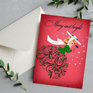 Vintage Weihnachtsgrün Glitzer Schal Mädchen Feiertagskarte