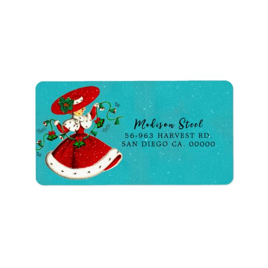 Vintage Weihnachtsgrün Glocken Rote Glitzer Mädche Adressaufkleber (Vorne)