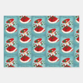 Vintage Weihnachtsgrün Glocken Rote Glitzer Mädche Geschenkpapier Set (Vorderseite)