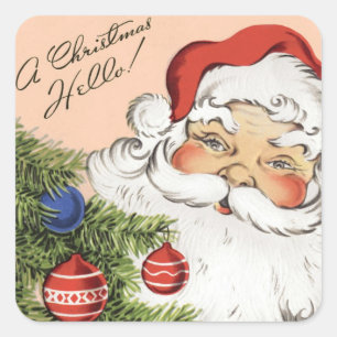 Vintage-Weihnachtsgruß! Fröhlicher Weihnachtsmann Quadratischer Aufkleber