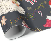 Vintage Weihnachtsgrüße auf Schwarz Geschenkpapier (Rolleneckpunkt)