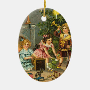 Vintage-Weihnachtsgrüße Baumschmuck Keramikornament