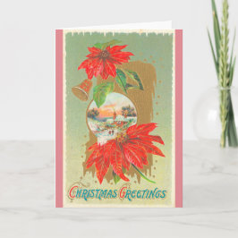 Vintage Weihnachtsgrüße Bell u. Blumen Feiertagskarte