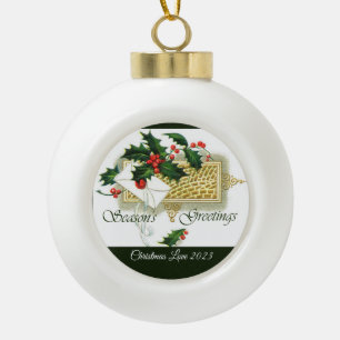 Vintage-Weihnachtsgrüße-Christmas-Ornament Keramik Kugel-Ornament