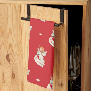 Vintage-Weihnachtsgrüße, Engel mit Sternen Geschirrtuch