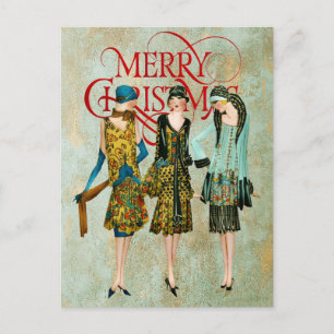 Vintage-Weihnachtsgrüße für Frauen aus den 1930er  Feiertagspostkarte