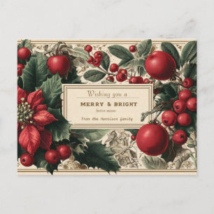 Vintage Weihnachtsgrüße "Merry & Bright" Feiertagspostkarte