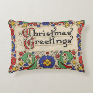 Vintage-Weihnachtsgrüße mit dekorativer Umrandung Dekokissen