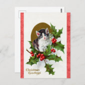 Vintage Weihnachtsgrüße Niedlich Kitten Cat Postkarte (Vorne/Hinten)