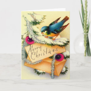Vintage Weihnachtsgrußkarte Blauer Vogel Feiertagskarte