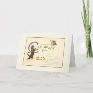 Vintage-Weihnachtsgrußkarte mit Katzen und Mäusen Feiertagskarte