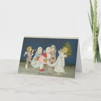 Vintage Weihnachtsgrußkarte mit Kindern als Engel Feiertagskarte