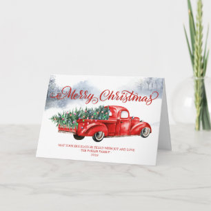 Vintage-Weihnachtsgrußkarte mit rotem Lastwagen zu Einladung