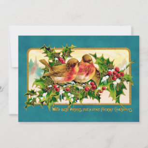 Vintage-Weihnachtsgrußkarte Vögel Stechpalme Notiz Mitteilungskarte