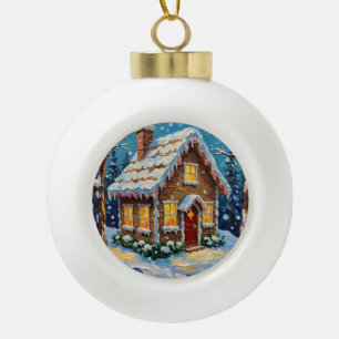Vintage-Weihnachtshaus im verzauberten Winter Keramik Kugel-Ornament