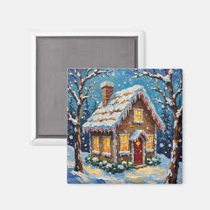 Vintage-Weihnachtshaus im verzauberten Winter Magnet