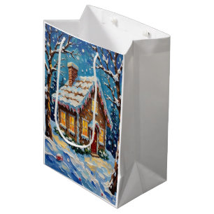 Vintage-Weihnachtshaus im verzauberten Winter Mittlere Geschenktüte