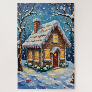 Vintage-Weihnachtshaus im verzauberten Winter Puzzle