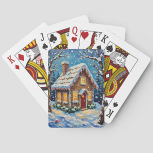 Vintage-Weihnachtshaus im verzauberten Winter Spielkarten