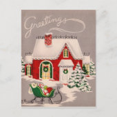 Vintage Weihnachtshaus in Schnee Grüße Feiertagspostkarte (Vorderseite)