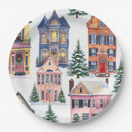Vintage Weihnachtshäuser Papier Teller (Vorderseite)