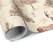 Vintage-Weihnachtshirsche und -Baum Geschenkpapier (Rolleneckpunkt)