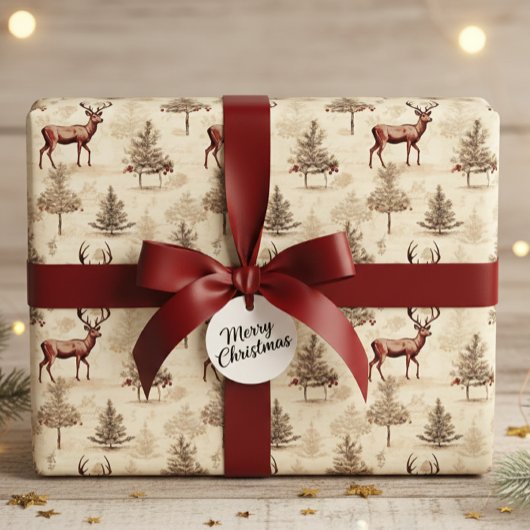 Vintage-Weihnachtshirsche und -Baum Geschenkpapier