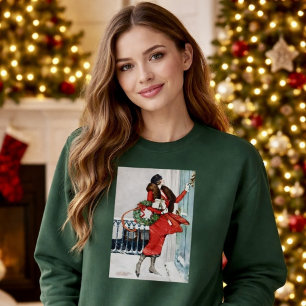 Vintage-Weihnachtsillustration für die Türschwelle Sweatshirt