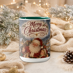 Vintage-Weihnachtsillustration Zweifarbige Tasse