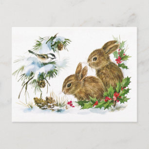 Vintage-Weihnachtskaninchen Postkarte