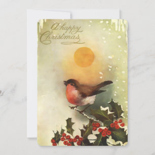 Vintage-Weihnachtskarte 1906 mit Vogel auf Stechpa Feiertagskarte