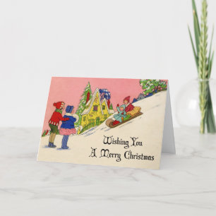 Vintage Weihnachtskarte Art Déco aus den 30er Jahr Feiertagskarte