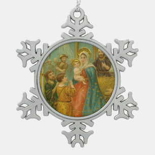 Vintage-Weihnachtskarte aus der Edwardianischen Är Schneeflocken Zinn-Ornament